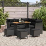 vidaXL Tuinbank Set 9 pcs Zwart Poly riet en gepoedercoat, Verzenden