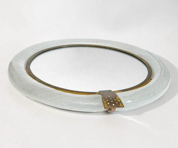 Venini - Carlo Scarpa - Spiegel - Melkglas met halffiligrana, Antiquités & Art, Antiquités | Verre & Cristal