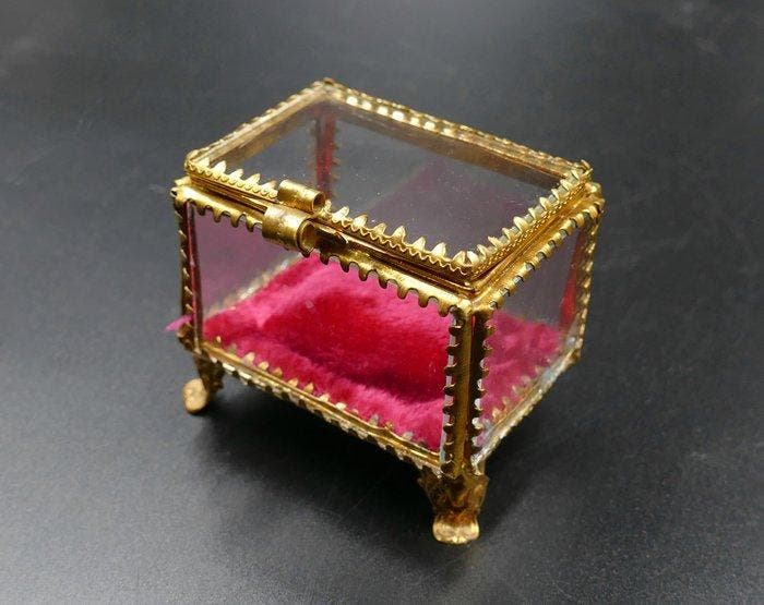 Sieradendoos - Messing, Glas - Napoléon III, Antiquités & Art, Antiquités | Autres Antiquités