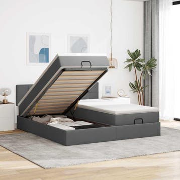 vidaXL Ottoman bed met matrassen 160x200cm stof donkergrijs, Verzenden
