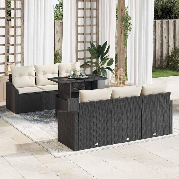 vidaXL Tuinbank Set met kussen 7 pcs Zwart en crème 100 x 55, Jardin & Terrasse, Ensembles de jardin, Envoi