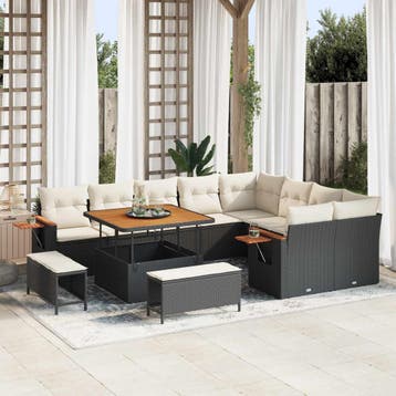 vidaXL Tuinbank Set 12 st Zwart poly rattan, Verzenden, Nieuw