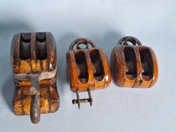 Ship’s pulley, Katrollen / hakblok / grootschootblok (3) -, Antiek en Kunst
