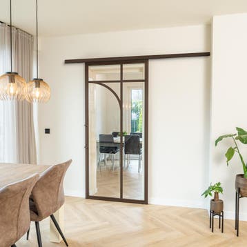 Stalen Schuifdeur koofsysteem Brons 5 Vlaks rond Helder glas, 75 tot 150 cm, Nieuw, 150 tot 225 cm, Metaal