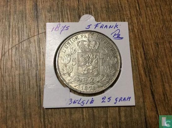 België 5 francs 1875, Timbres & Monnaies, Monnaies | Belgique, Envoi