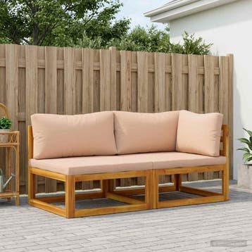vidaXL Sectioneel hoekbank met kussens Naturel, Tuin en Terras, Tuinsets en Loungesets, Verzenden, Nieuw