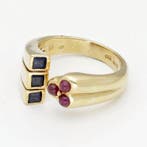 Bague - 18 carats Or jaune Saphir - Rubis