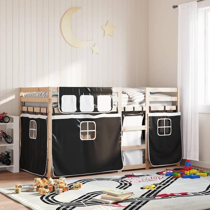 vidaXL Stapelbed met gordijnen 80x200 cm grenenhout wit en, Huis en Inrichting, Slaapkamer | Bedden, Nieuw, Verzenden