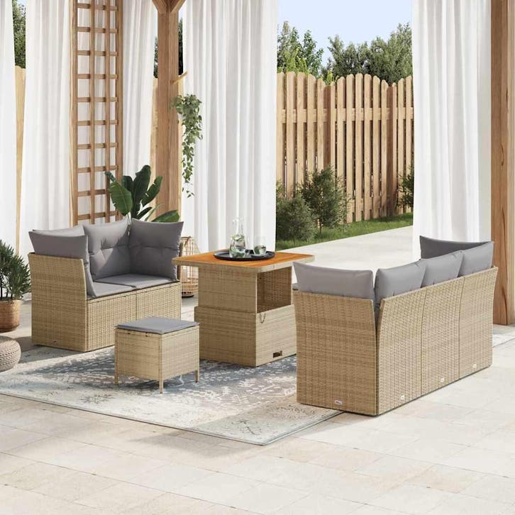 vidaXL Tuinbank Set 8 pcs Beige poly rattan, Tuin en Terras, Tuinsets en Loungesets, Nieuw, Verzenden