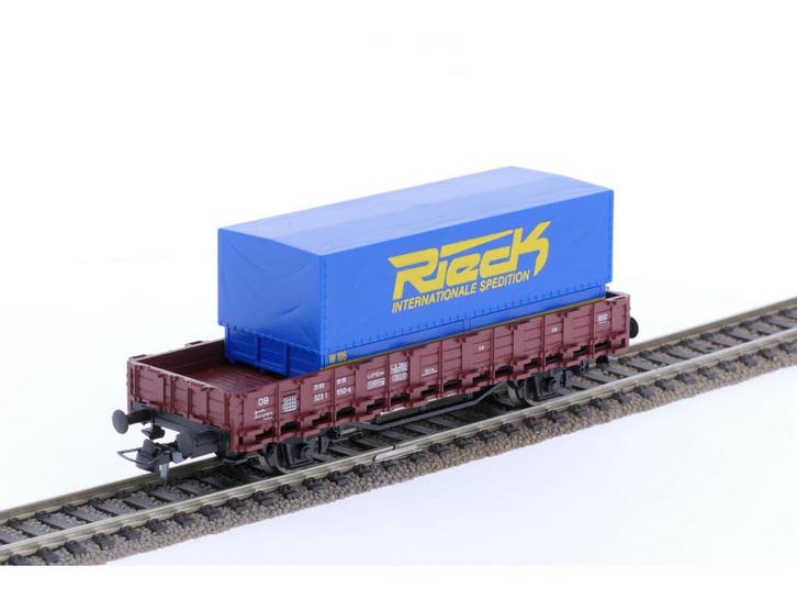 Schaal H0 Roco 46031 rongenwagen met Rieck container AC v..., Hobby & Loisirs créatifs, Trains miniatures | HO, Enlèvement ou Envoi