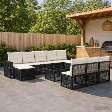 vidaXL Tuinbank Set 11 st Zwart en Crème Wit poly rattan, Verzenden, Nieuw