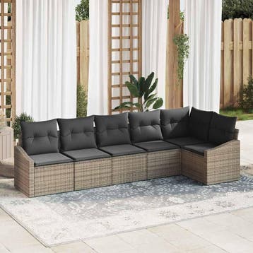 vidaXL Tuinbank Set 6 st Grijs poly rattan, Verzenden