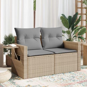 vidaXL Tuinbank 2-zits met kussens poly rattan beige, Verzenden