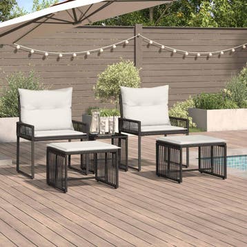 vidaXL Buitenmeubels set 11 st Zwart en Crème Wit poly, Tuin en Terras, Verzenden, Nieuw