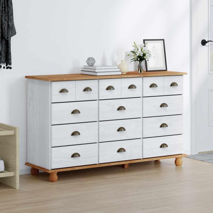 vidaXL Ladeblok ASKIM Wit 79 x 40 x 133,5 cm Massief, Huis en Inrichting, Kasten | Overige, Nieuw, Verzenden