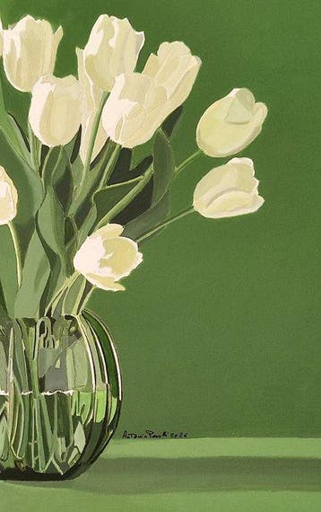 Antonio Perotti - Still Life Vaso in vetro con tulipani