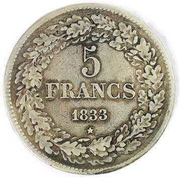 België. Leopold I – 5 Francs 1833 – Laureate head (Zonder