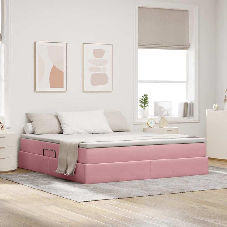 vidaXL Opbergbed met matras met matras Roze 180 x 200 cm, Huis en Inrichting, Slaapkamer | Bedden, Nieuw, Verzenden