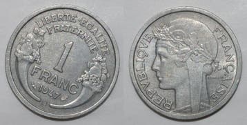 France Frankreich Km 885a 2 1 Franc 1947 B Typ Morlon Alu..., Verzenden, België