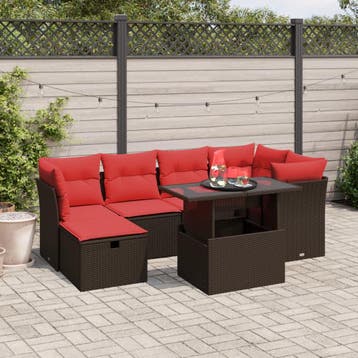 vidaXL 7-delige tuinbankset met kussens, bruin polyrotan, Verzenden, Nieuw