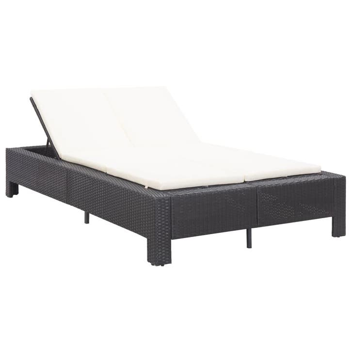 vidaXL Ligbed met kussen 2-persoons poly rattan zwart, Jardin & Terrasse, Chaises longues, Envoi