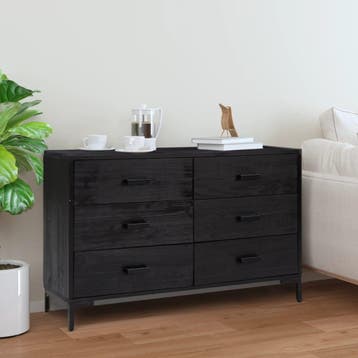 vidaXL Dressoir 110x35x70 cm massief grenenhout zwart, Huis en Inrichting, Verzenden, Nieuw
