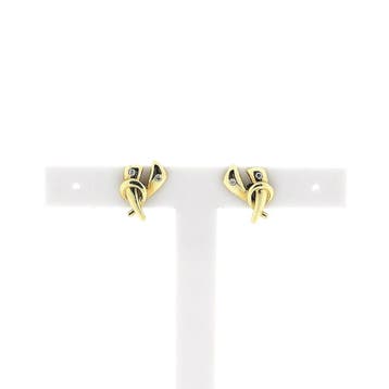 Gouden fantasie oorbellen met zirconia, Handtassen en Accessoires, Oorbellen, Gebruikt, Ophalen of Verzenden, Met edelsteen, Goud