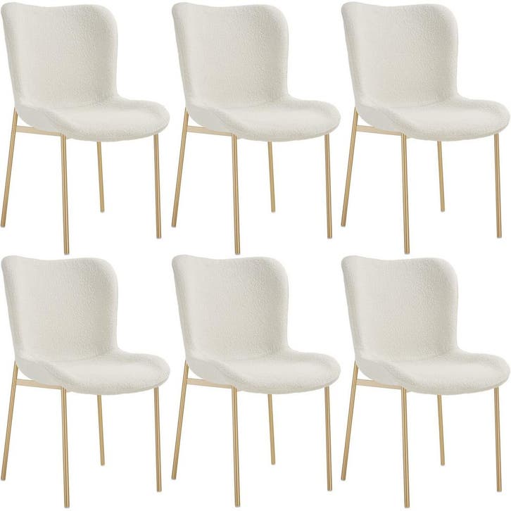 tectake Gestoffeerde stoel Tessa - Bouclé wit/goud, Set van, Huis en Inrichting, Stoelen, Verzenden