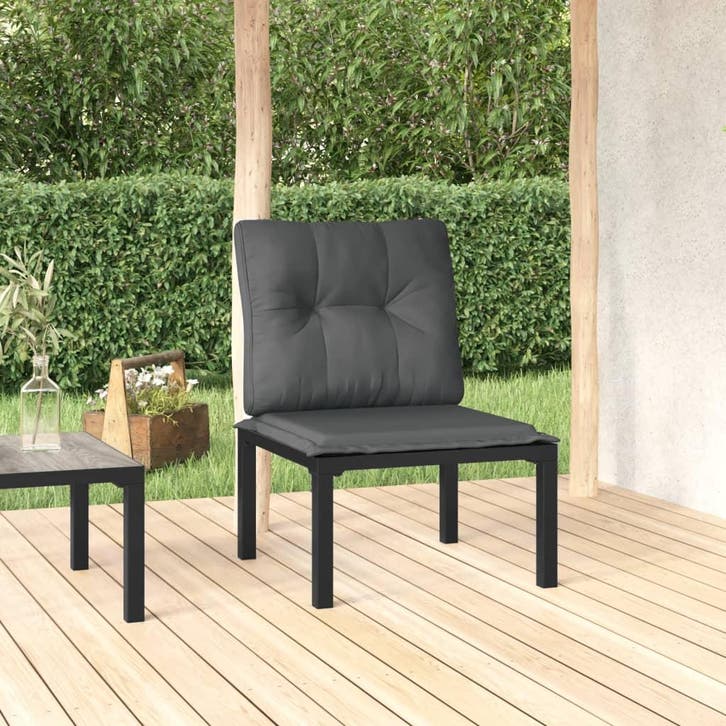 vidaXL Tuinstoel met kussens poly rattan zwart en grijs, Tuin en Terras, Tuinsets en Loungesets, Nieuw, Verzenden