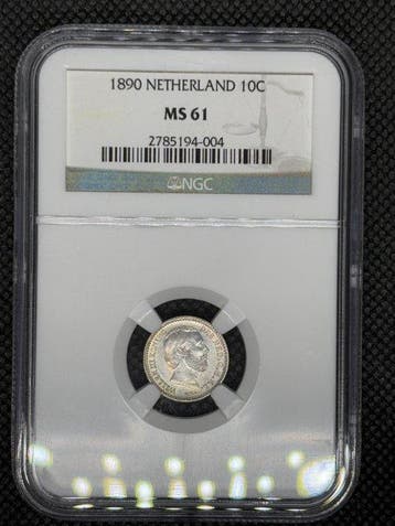 Nederland. Willem III. 10 Cents 1890 NGC MS61 (Zonder, Postzegels en Munten, Munten | Nederland