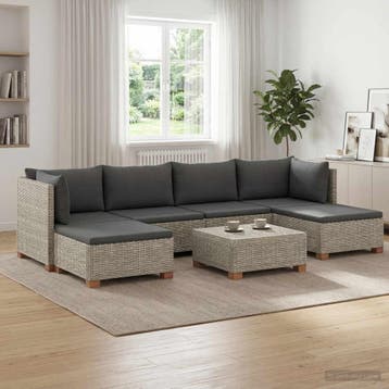 vidaXL 7 st Rieten Loungeset met Kussens GENDT Natuurlijk, Verzenden, Nieuw