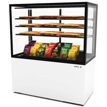 Neutrale Vitrine | INTEGRA | Wit/Zwart | 4 Niveaus | Wielen, Verzenden, Nieuw in verpakking