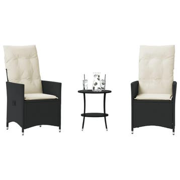 vidaXL 3-delige Bistroset met kussens poly rattan zwart, Tuin en Terras, Verzenden, Nieuw