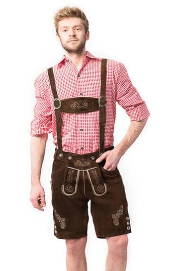 Lederhose Leer Kort Donkerbruin en Bretels, Verzenden, Nieuw