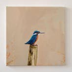 Matthieu van Riel (XX) - Kingfisher sitting on a Pole, Antiek en Kunst, Kunst | Schilderijen | Modern