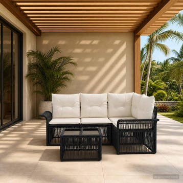 vidaXL Tuinbank Set 5 st Zwart poly rattan, Verzenden, Nieuw