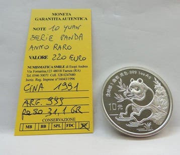 Chine. 10 Yuan 1991 Oncia serie Panda Anno raro (Sans prix, Postzegels en Munten