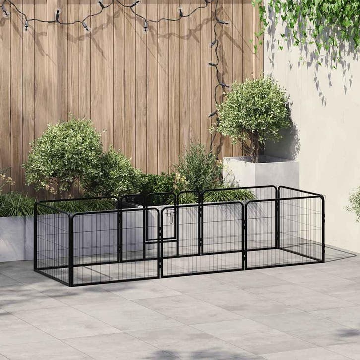 vidaXL Hondenren met 8 panelen 80x60 cm staal zwart, Animaux & Accessoires, Caisses pour chiens, Envoi
