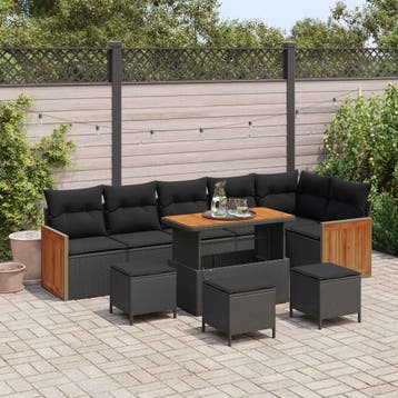 vidaXL Tuinbank Set 10 pcs Zwart Poly Rattan en Poedergecoat, Verzenden