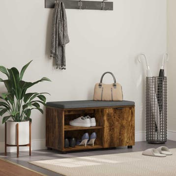vidaXL Hallenbank met kussen met plank Gerookte Eik 80 x 38, Verzenden, Nieuw