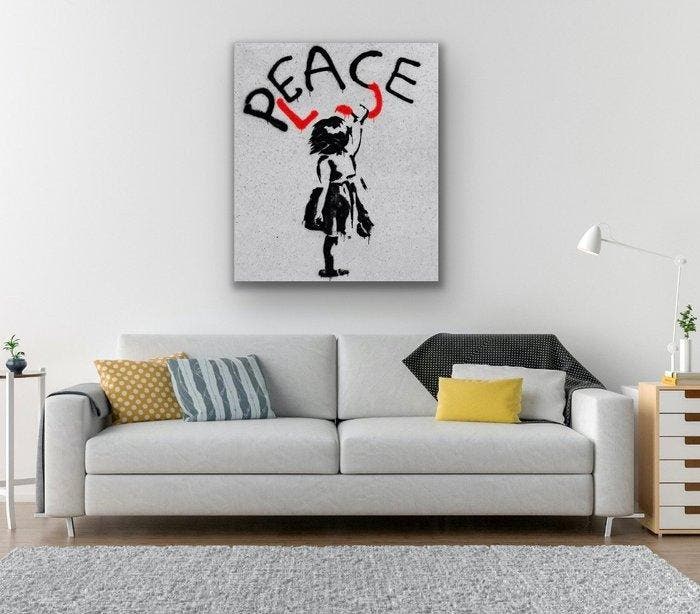 EMIR BERCUTTE - STREET ART PEACE AND LOVE - Toile L, Antiek en Kunst, Kunst | Designobjecten