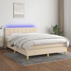 vidaXL Boxspring met matras en LED stof crèmekleurig 140x200, Verzenden