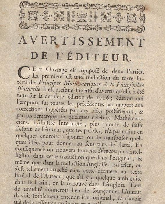 Emilie du Chatelet, traduit dIsaac Newton - Les Principes, Antiquités & Art, Antiquités | Livres & Manuscrits