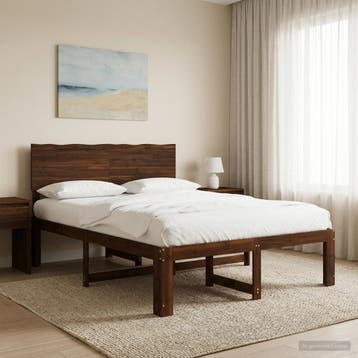 vidaXL Tweepersoonsbed met hoofdbord ROSTOCK Donkerbruin 150, Huis en Inrichting, Slaapkamer | Bedden, Verzenden, Nieuw