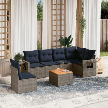 vidaXL 7-delige tuinbankset met kussens, grijs polyrotan, Verzenden, Nieuw