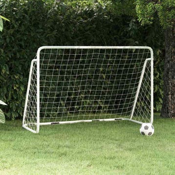 vidaXL Voetbaldoel met net 180x90x120 cm staal wit, Verzenden