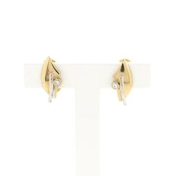 bicolor gouden oorclips met diamanten; 0,04 ct. (Oorbellen), Handtassen en Accessoires, Oorbellen, Gebruikt, Ophalen of Verzenden