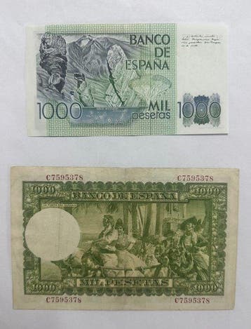 Spanje. - 2 x 1000 1951 y 1979 serie 9C (Zonder, Postzegels en Munten