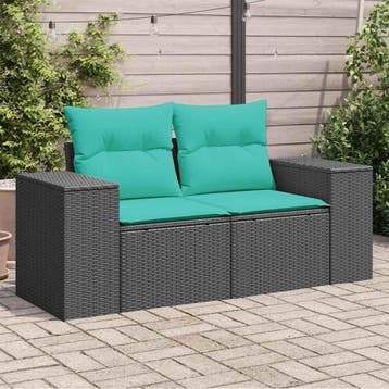 vidaXL Tuinbank 2-zits met kussens poly rattan zwart, Verzenden