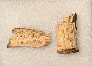 Wolharige mammoet - Gefossiliseerde slagtand - carved, Antiek en Kunst